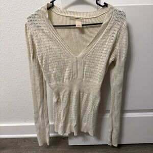 Y2K DKNY Cream Ribbed Knit Sweater